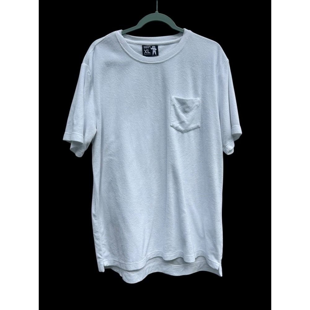Barstool Sports Mens XL Terry Cloth Pocket T Shirt White Astronaut Logo Tee